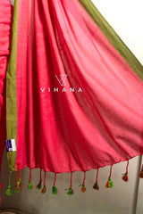 Pink Peach Khadi Cotton Saree with Green Border