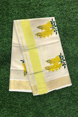 Kerala Tissue Set saree with Kanikonna Floral Design
