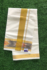 Kerala Cotton Set Saree with Golden Zari and Ikat Border