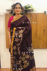 Wine Linen Cotton Jamdhani Weave Saree