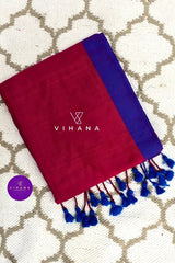 Rani Pink Khadi Cotton Saree with Blue and Violet Border