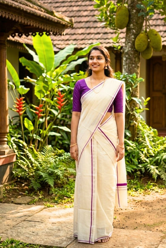Puliyilakara Set Mundu with Magenta Kara