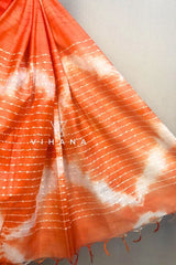Orange White Kota Silk Tie and Dye Bandni Print Saree