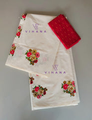 Kerala Set Saree with Floral Print Design