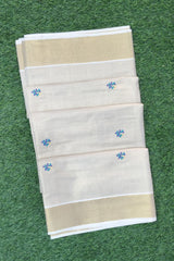 Golden Tissue Set Saree with Floral Bouquet Embroidery
