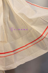 Kerala Cotton Set Mundu with Orange Kara