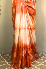 Orange White Kota Silk Tie and Dye Bandni Print Saree