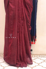 Dark Maroon Khadi Cotton Saree