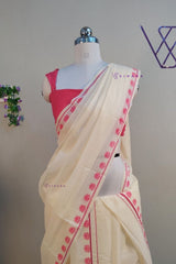 Kerala Cotton Set Mundu with Lotus Print