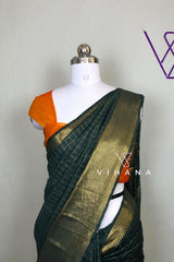 Dark Green Kota Mini Check Mangalagiri Silk