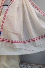 Kerala Cotton Set Mundu with Lotus Print