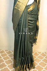 Dark Green Kota Mini Check Mangalagiri Silk