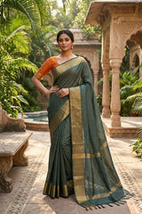 Dark Green Kota Mini Check Mangalagiri Silk