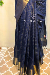 Navy Blue Kota Mini Check Mangalagiri Silk