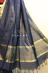 Navy Blue Kota Mini Check Mangalagiri Silk