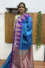 Peacock Blue and Royal Purple Kanjivaram Soft Silk Saree
