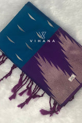 Peacock Blue and Royal Purple Kanjivaram Soft Silk Saree
