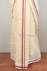 Kerala Cotton Set Mundu with Maroon Kara