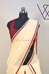Kerala Cotton Set Mundu with Maroon Kara