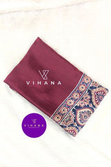 Dark Wine Modal Satin Silk Saree with Traditional Ajrakh Print
