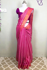 Pink Kota Silk Jaquard Weaving Bhagalpur Saree