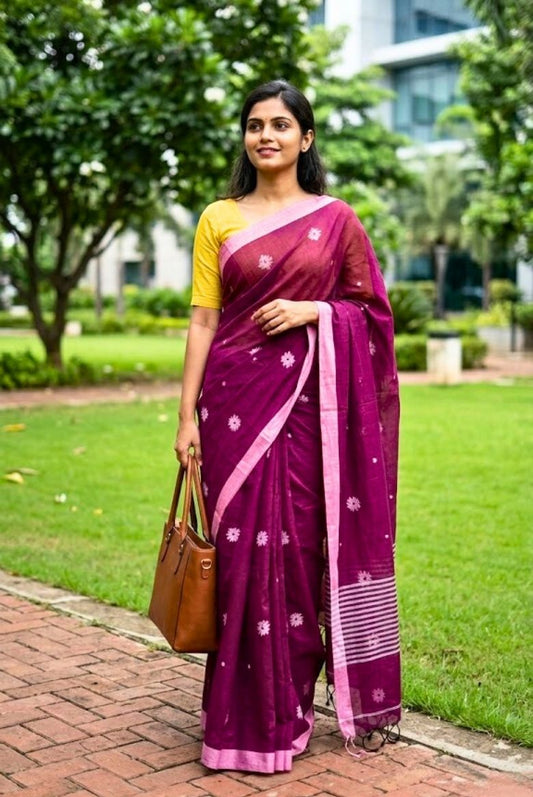 Magenta Bengal Cotton Saree