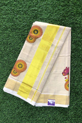Kerala Golden Tissue set saree Sunflower Print