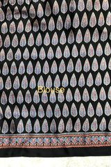 Premium Gajji Modal Silk Saree with Ajrakh Hand Block Prints-Black