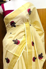 Beautiful Golden Tissue Set Saree-Leaf Motifs