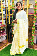 Traditional Kerala Cotton Check Patterned Set Saree