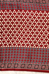 Deep Red Ajrakh Printed Premium Modal Silk Saree