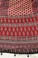 Deep Red Ajrakh Printed Premium Modal Silk Saree