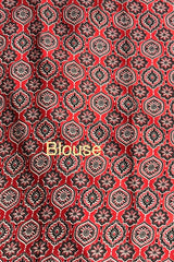 Deep Red Ajrakh Printed Premium Modal Silk Saree