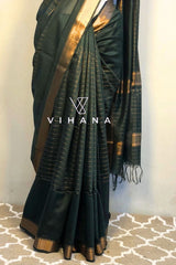 Bottle Green Kota Mini Check Mangalagiri Silk