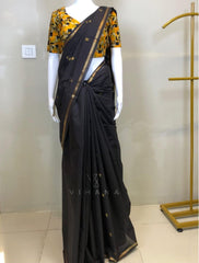 Maheswari Cotton Silk Saree Black Color