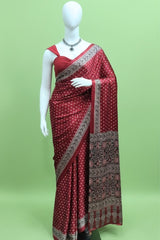 Deep Maroon Bandini Print Premium Modal Silk Saree