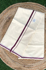 Dark Magenta Puliyilakara Cotton Set Saree