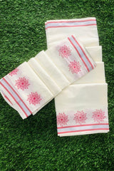 Kerala Cotton Set Mundu with Red Floral Prints