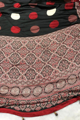 Coal Black Polka Dot Satin Modal Silk Saree