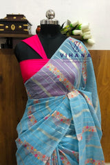 Light Blue Linen Cotton Saree