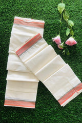 Traditional Cotton Set Mundu With Orange and Red Stripe Design Borders