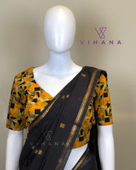 Maheswari Cotton Silk Saree Black Color