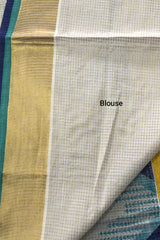 Traditional Kerala Cotton Micro Check Patterned Set Saree with Temple Borders