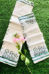 Elegant Cotton Set Mundu with Green Leaf Print