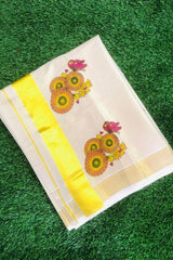 Kerala Golden Tissue set saree Sunflower Print