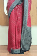 Bright Maroon Crimson Viscose Georgette Blend Saree with Contrast Black Border