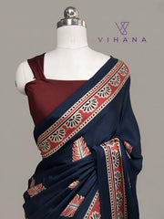 Premium Gajji Modal Silk Saree – Navy Blue Color-VS527