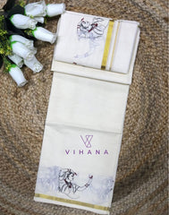 Kerala Cotton Set Mundu Off White Color Natya Print-VS481