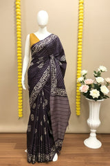 Dark Wine Kota Silk Katwar Batik Print Saree