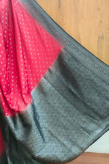 Bright Maroon Crimson Viscose Georgette Blend Saree with Contrast Black Border